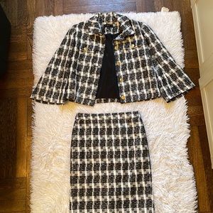 J. Crew Tweed Suit with Gold Hardware. Jacket Sz 4, Skirt Sz 2